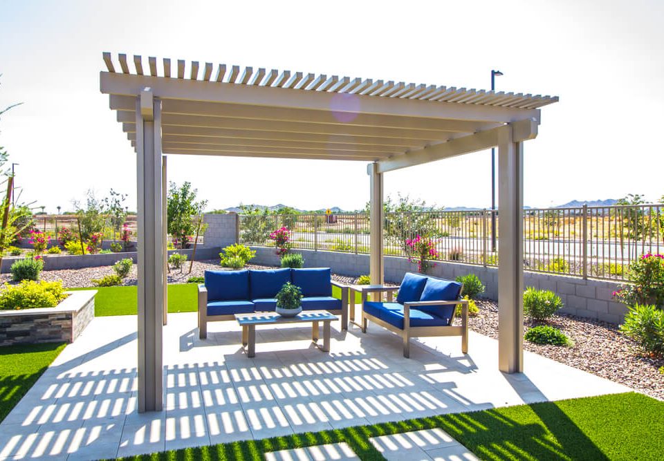 Pergola in a backyard on a sunny day