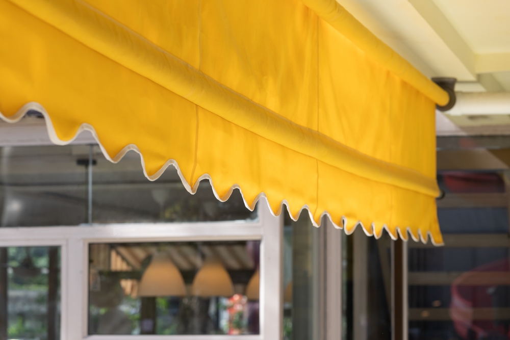 Yellow awning in a commercial building