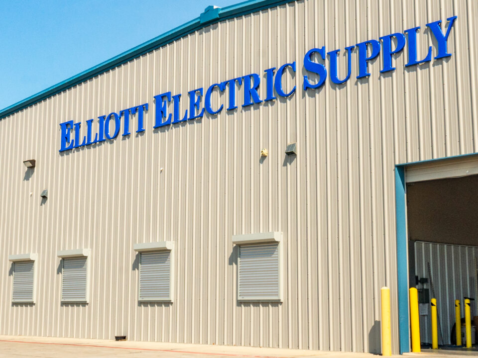 Exterior View of Elliott Electric Supply Company with Roller Shutters Installed at the Entrance