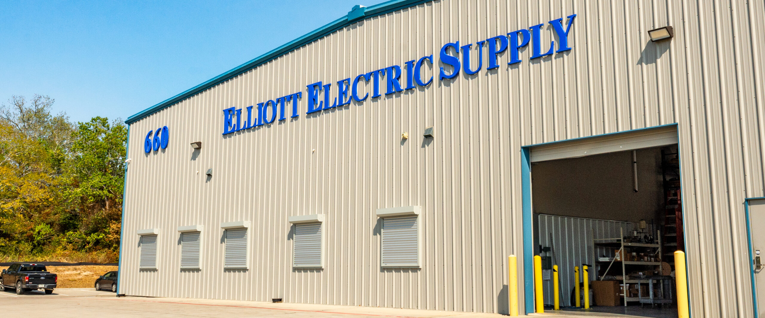 Exterior View of Elliott Electric Supply Company with Roller Shutters Installed at the Entrance