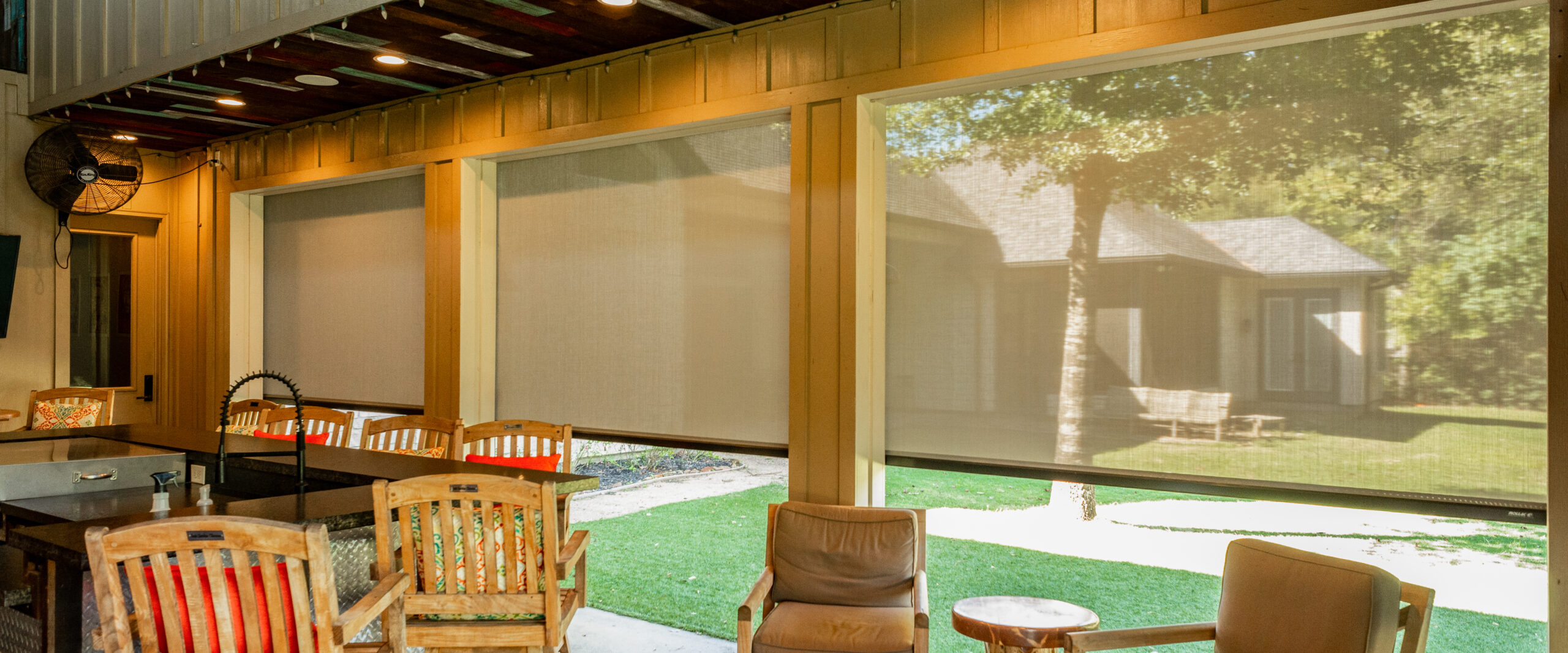 Interior View of Retractable Screens at a Home Patio